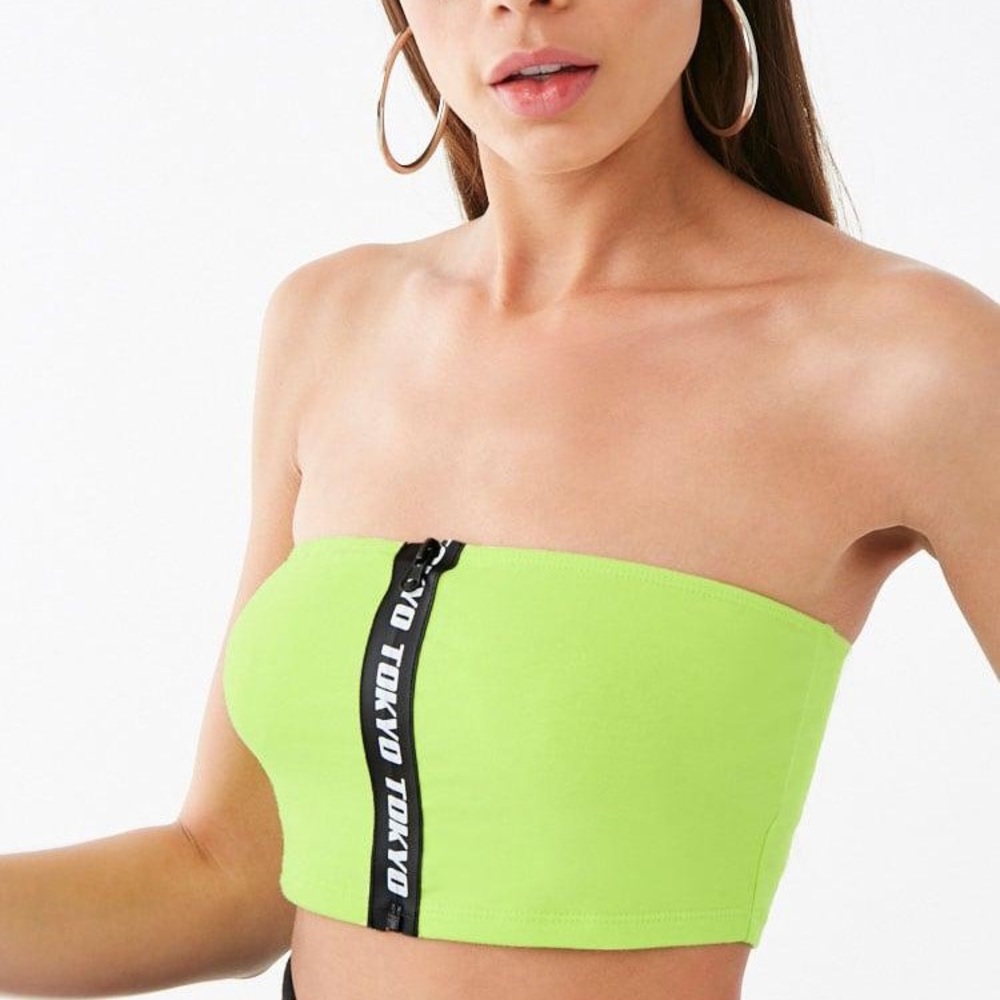 Lime green Tokyo Reflective Zip Up strapless top